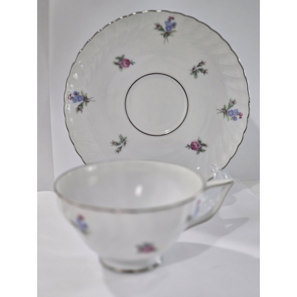 Vintage Royal Tettau Dresden Flowers Platinum Trim Footed Cup & Saucer - Picture 2 of 5